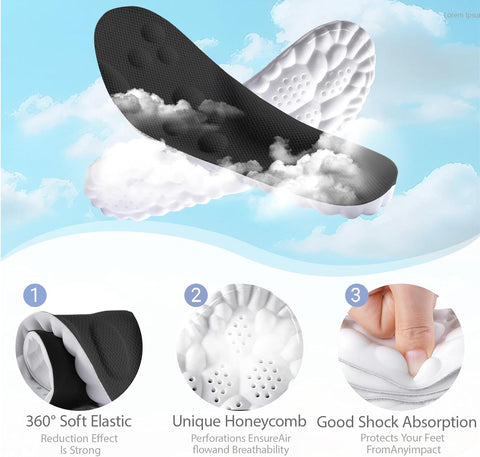 4D Cloud Insoles for Men and Women (Black, Women: US 7-8.5)