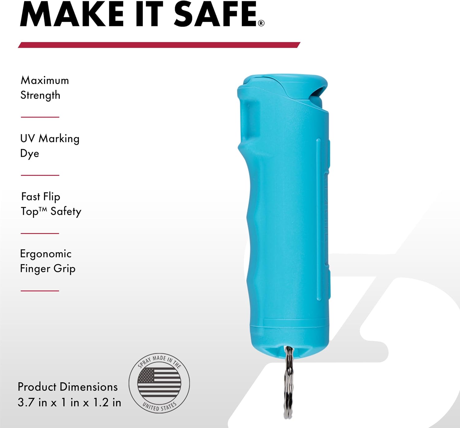 SABRE Pepper Spray with Fast Flip-Top Safety & Snap‑Clip Keychain for Self Defense - Maximum Police Strength OC with UV Marking Dye, 10‑Sec. Spray, 14-ft Range, Finger Grip, Made in USA, 0.54 fl oz
