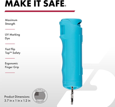 SABRE Pepper Spray with Fast Flip-Top Safety & Snap‑Clip Keychain for Self Defense - Maximum Police Strength OC with UV Marking Dye, 10‑Sec. Spray, 14-ft Range, Finger Grip, Made in USA, 0.54 fl oz