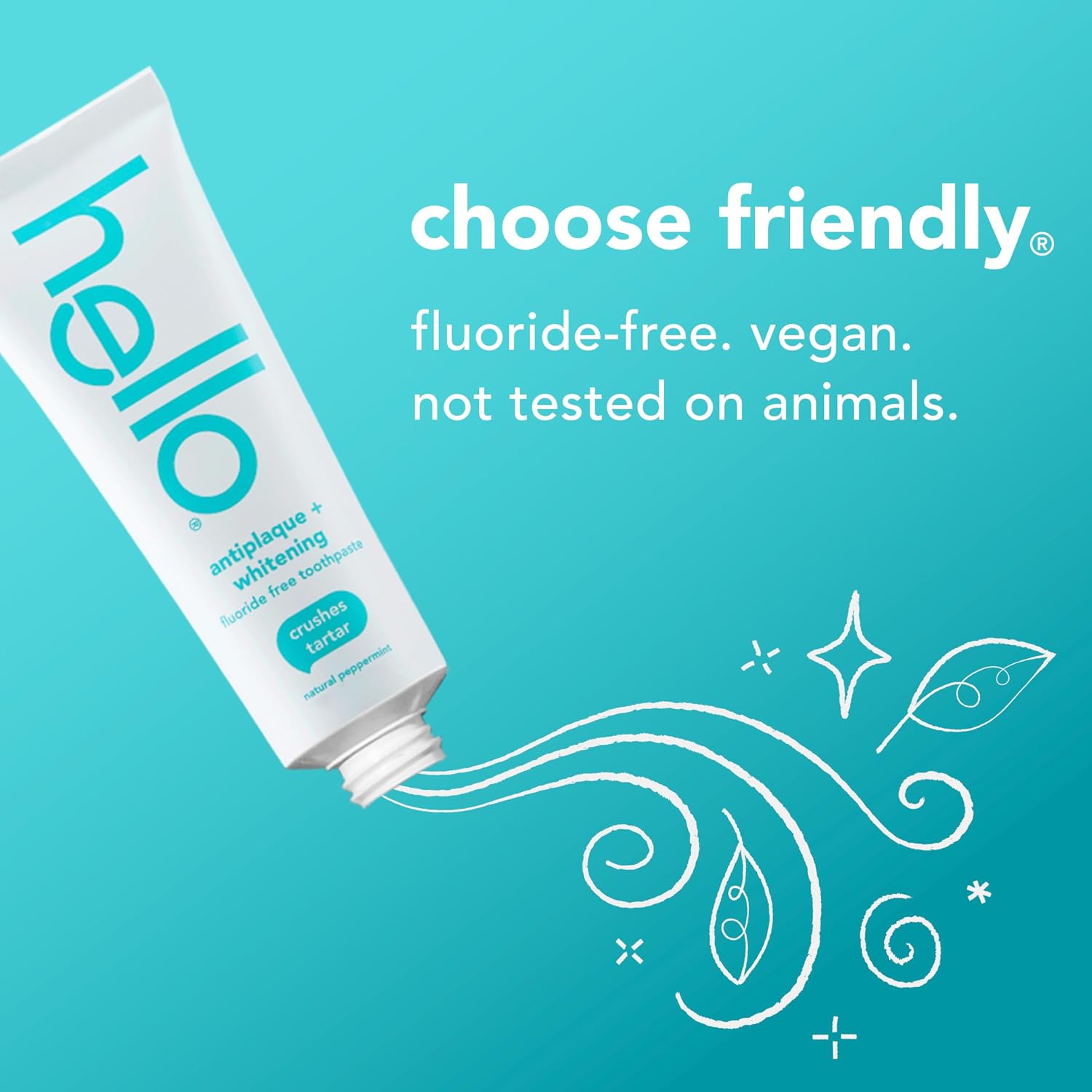 Hello Antiplaque and Whitening Fluoride Free Toothpaste, 5 Oz Tube, Whitening Toothpaste with Natural Peppermint Flavor and Tea Tree Oil, Crushes Tartar and Helps Remove Surface Stains, 3 Pack