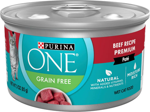 Purina ONE High Protein Grain Free Wet Cat Food Pate, 24 Pack 3 oz Cans