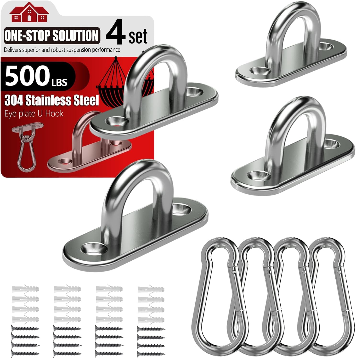 sprookber 304 Stainless Steel Pad Eye Snap Hook, M5 Ceiling Hook 500Lb,8Pcs