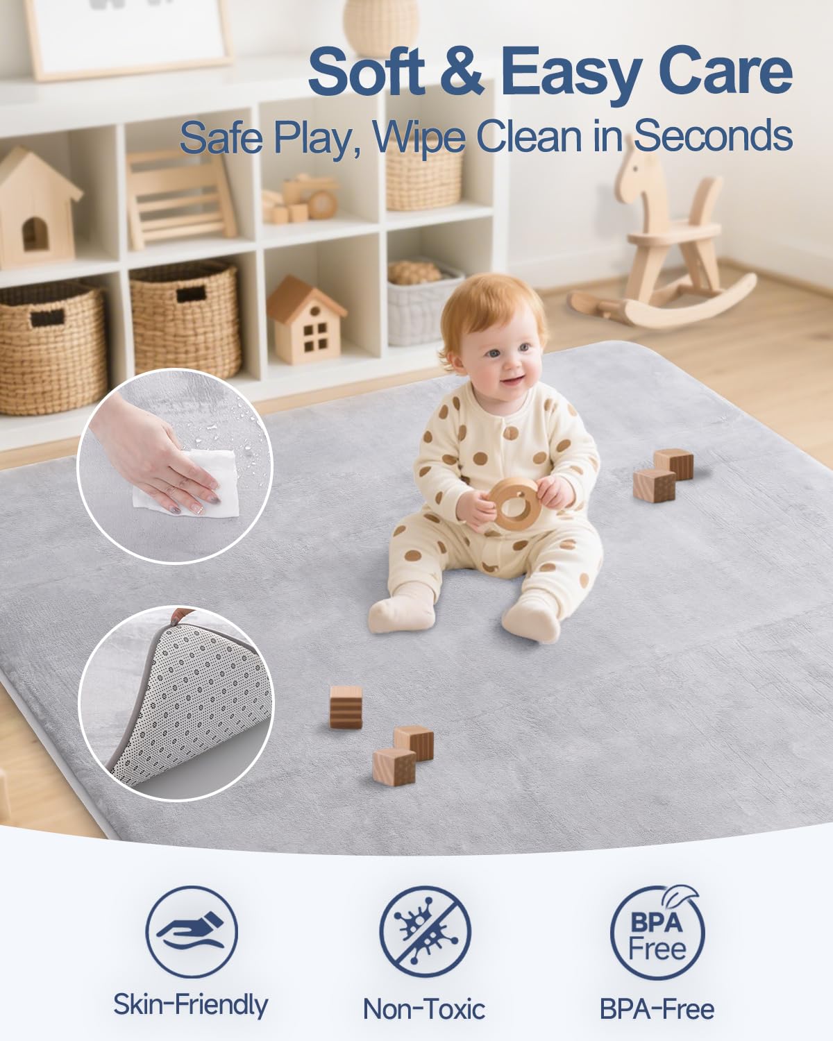 SEPARO Large Baby Play Mat for Floor,71x59 Foam Mat,Non-Slip Rug,Grey