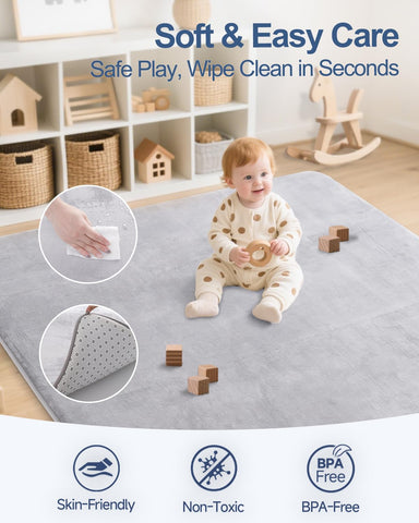 SEPARO Large Baby Play Mat for Floor,71x59 Foam Mat,Non-Slip Rug,Grey