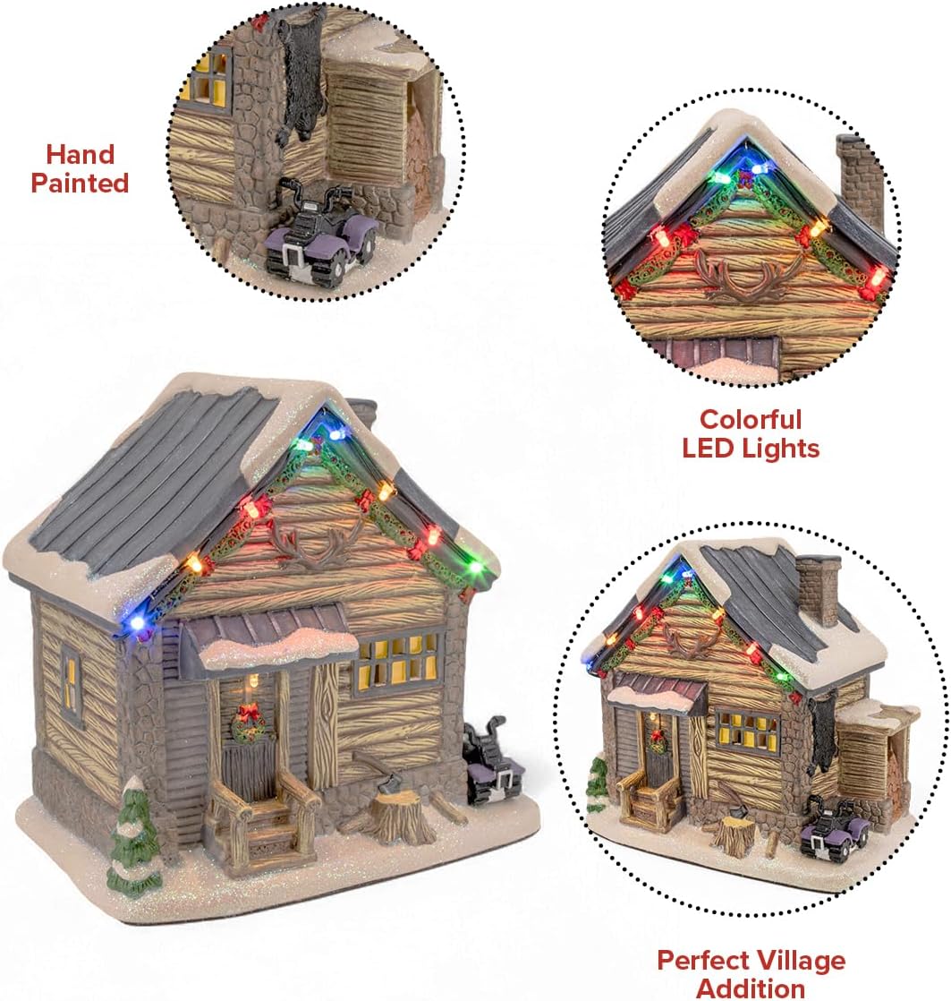 Black Bear Lodge Porcelain Christmas Village with LED Lights