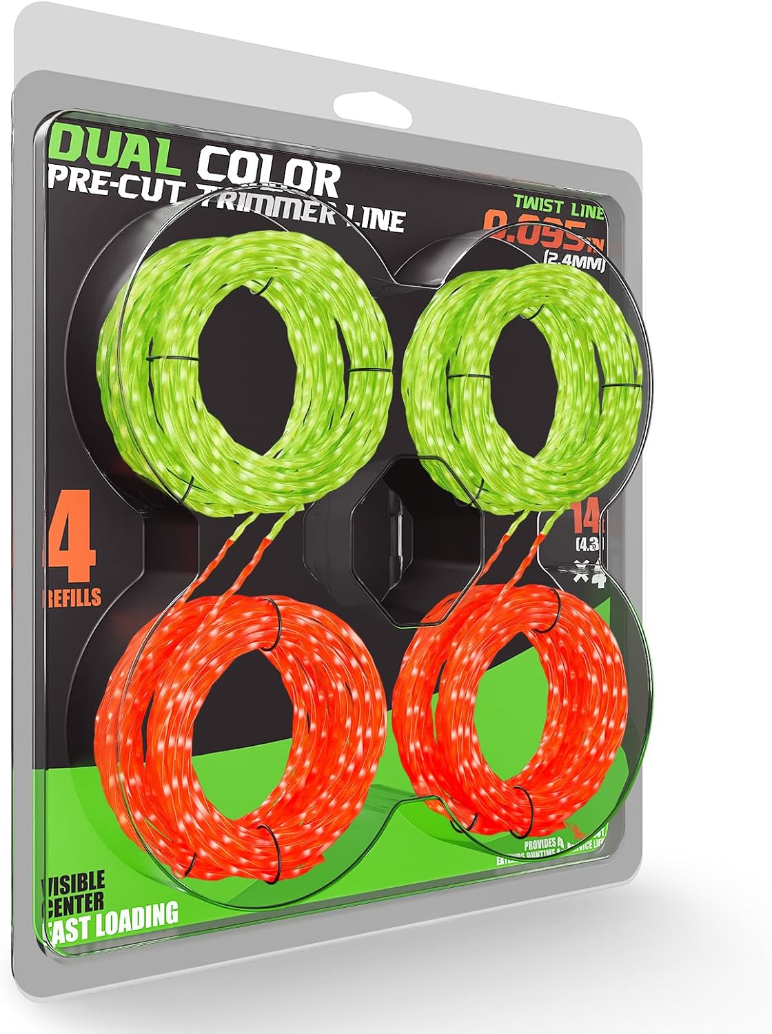YWTESCH 4 Pack AL2420PD 0.095’’ Replacement Twisted Trimmer Lines Compatible with All EGO 15-Inch String Trimmers, 56 FT Dual Color Pre-Cut Heavy Duty Weed Wacker String for EGO Line Trimmers