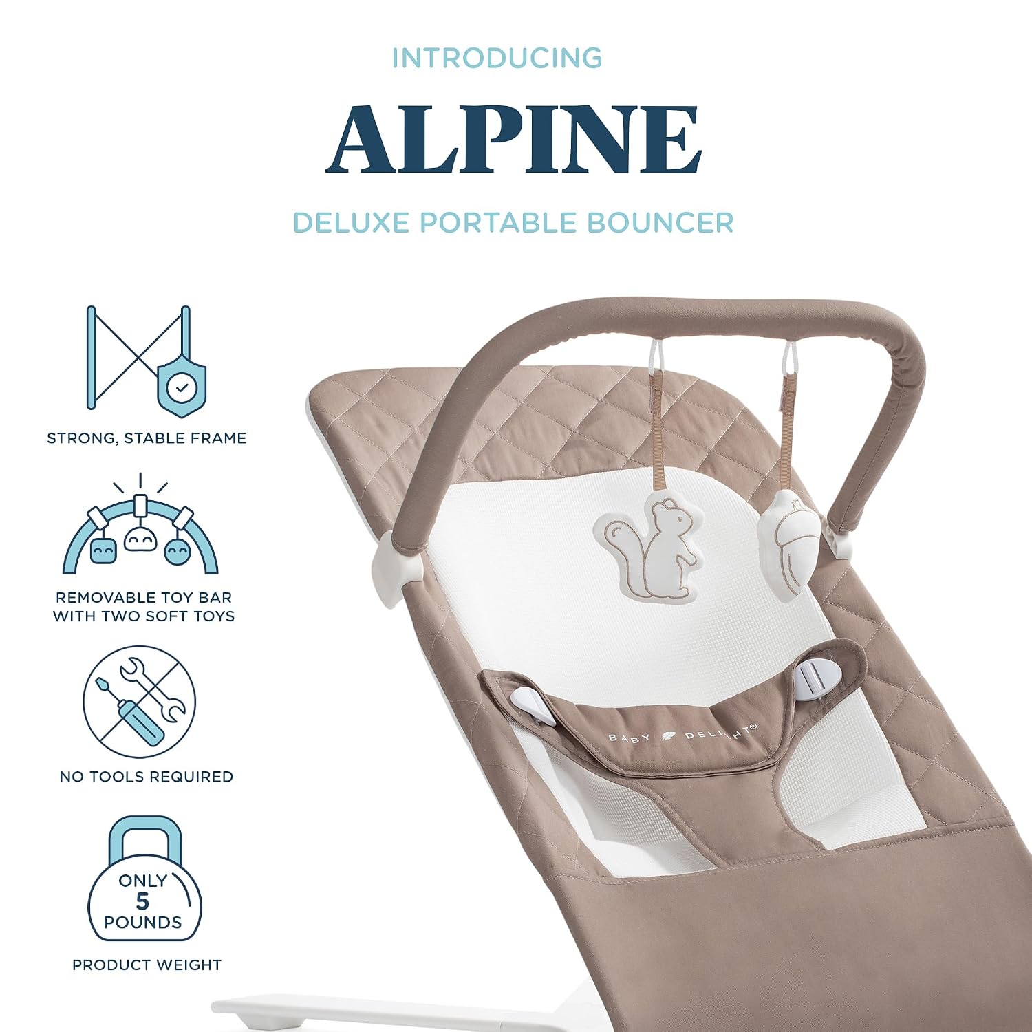 Baby Delight Alpine Deluxe Portable Bouncer, Organic Mocha