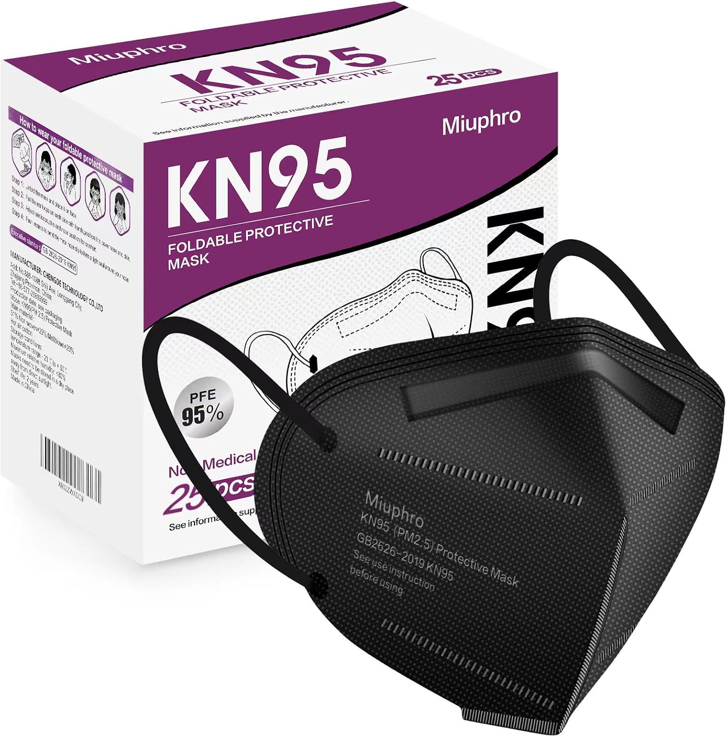 Miuphro KN95 Face Mask 25 Pack, 5-Layers Breathable KN95 Masks