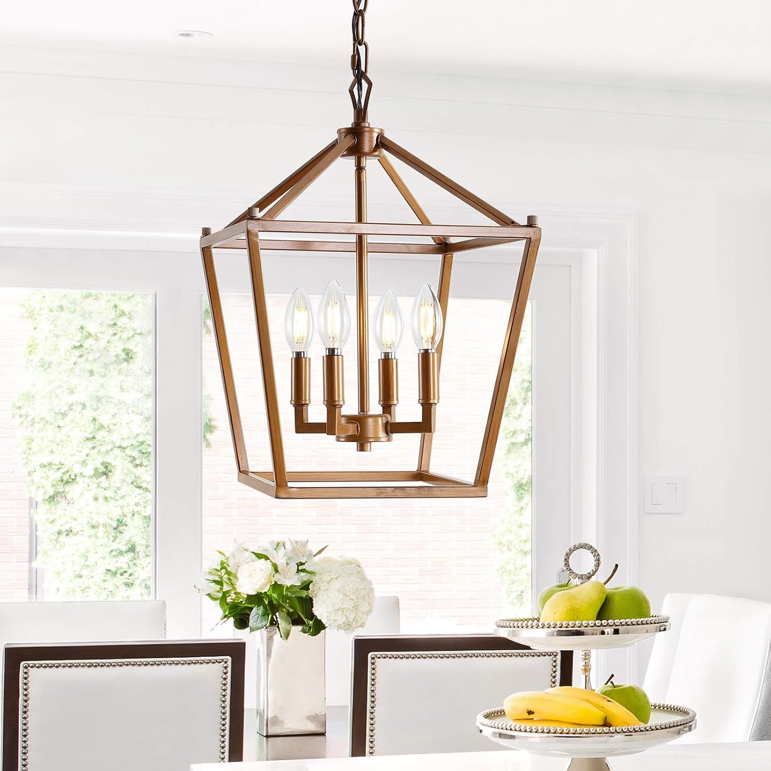 JONATHAN Y Pagoda 4-Light Pendant 12" Cage, Antique Gold