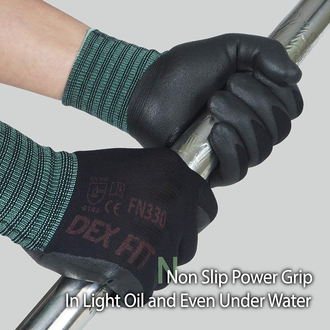 DEX FIT Nitrile Work Gloves FN330, 3D Comfort Fit, Touchscreen Grip Gloves for Warehouse, Construction, Package Handling, Delivery & General Work, Men & Women, Black, M, 3 Pairs