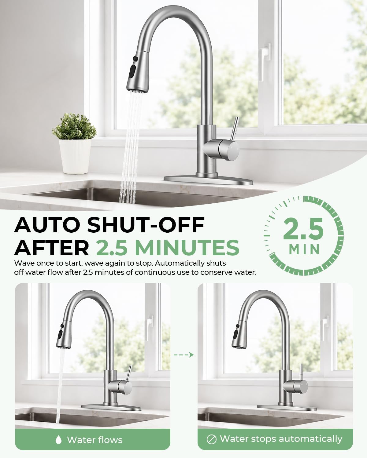 Touchless Kitchen Faucet, Pull Down Sprayer, Brushed Nickel
