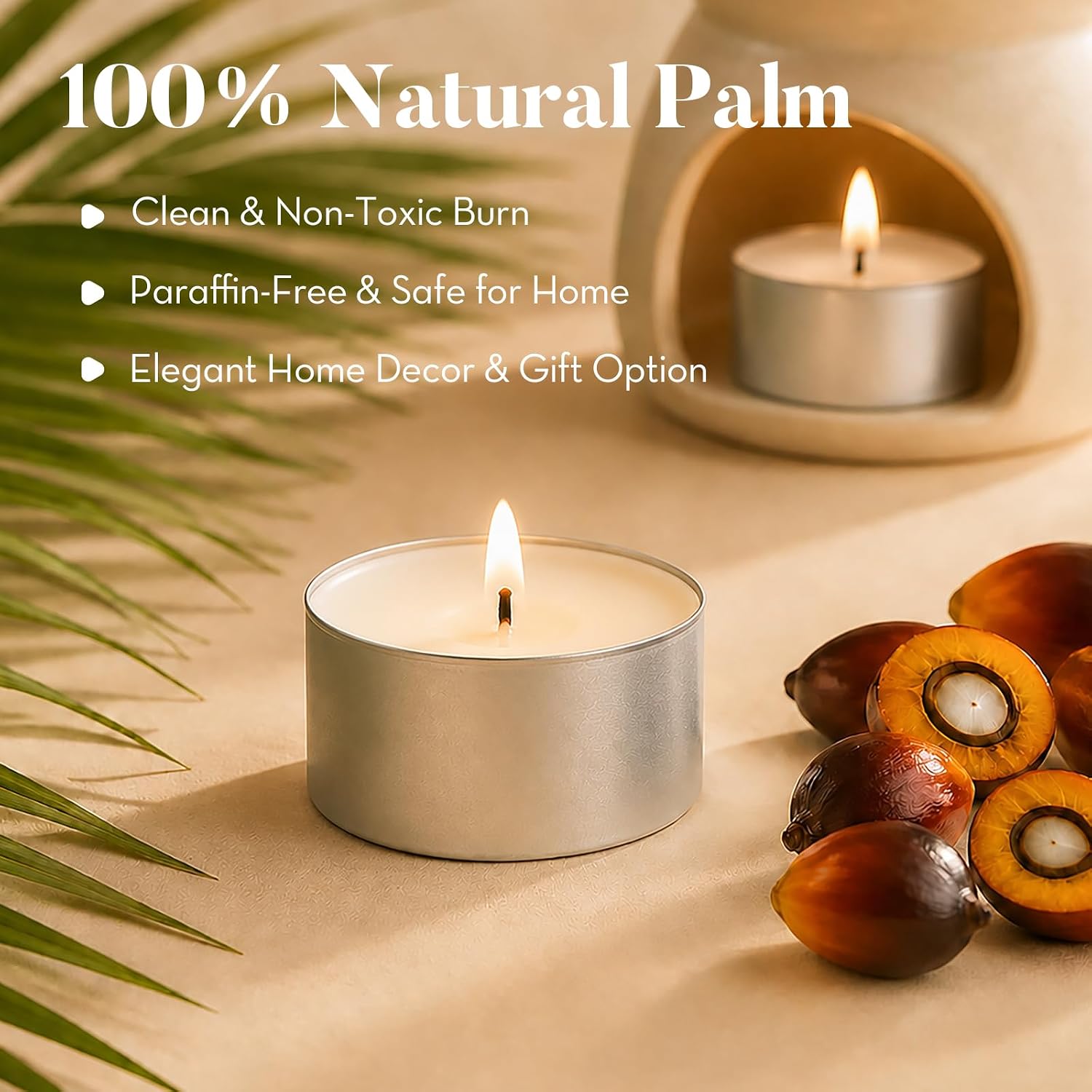 Ashlux 300-Pack Unscented Palm Wax Tea Lights Candles,8 Hours Burn