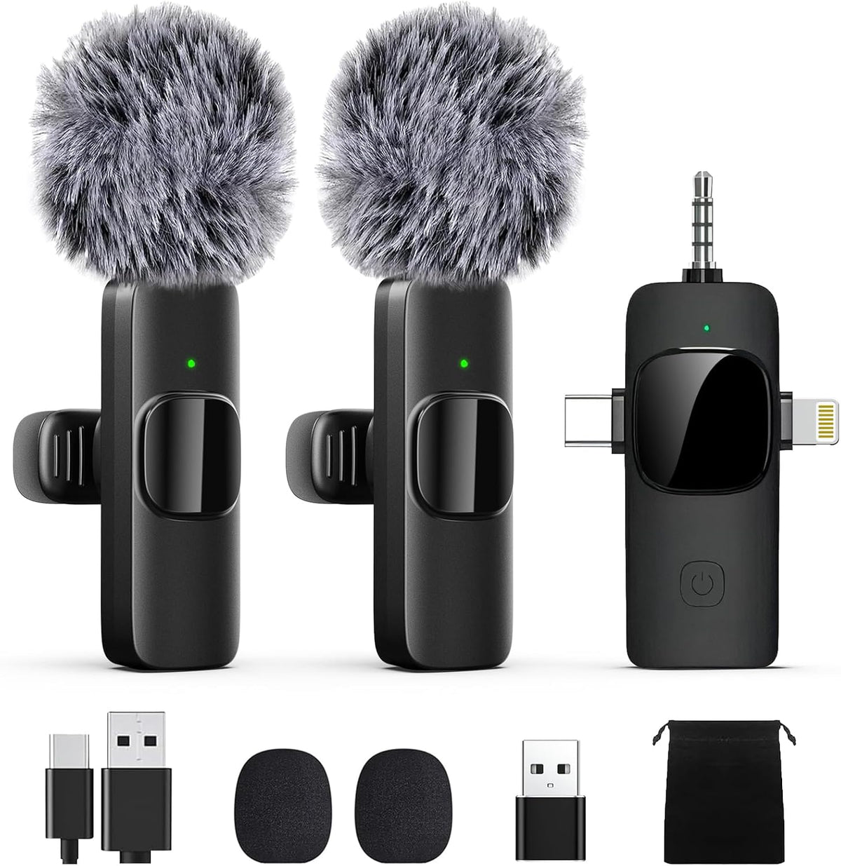 Professional Wireless Lavalier Lapel Microphone for iPhone, iPad, Mini Video Recording Mic for Interview Video Podcast Vlog YouTube & Livestream, Noise Reduction, Plug & Play (3-IN-1 All Devices)