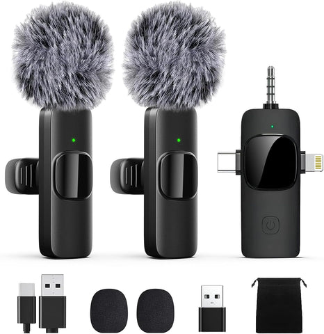 Professional Wireless Lavalier Lapel Microphone for iPhone, iPad, Mini Video Recording Mic for Interview Video Podcast Vlog YouTube & Livestream, Noise Reduction, Plug & Play (3-IN-1 All Devices)