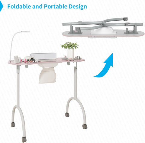 TABU Portable & Foldable Manicure Nail Table, Pink