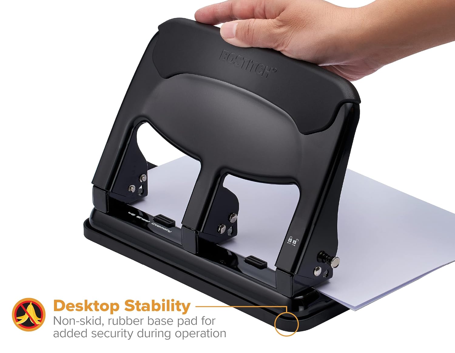 Bostitch Office EZ Squeeze Heavy Duty 3-Hole Punch for Home Office & School, 40-Sheet Capacity, One-Touch Reduced Force, Sleek Black Design