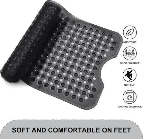 TEESHLY Bath Tub and Shower Mats, Non Slip 40 x 16 Inch Extra Large Bathtub Mat, Machine Washable Bathmat with Drain Holes, Suction Cups for Bathroom Floor, Clear Black