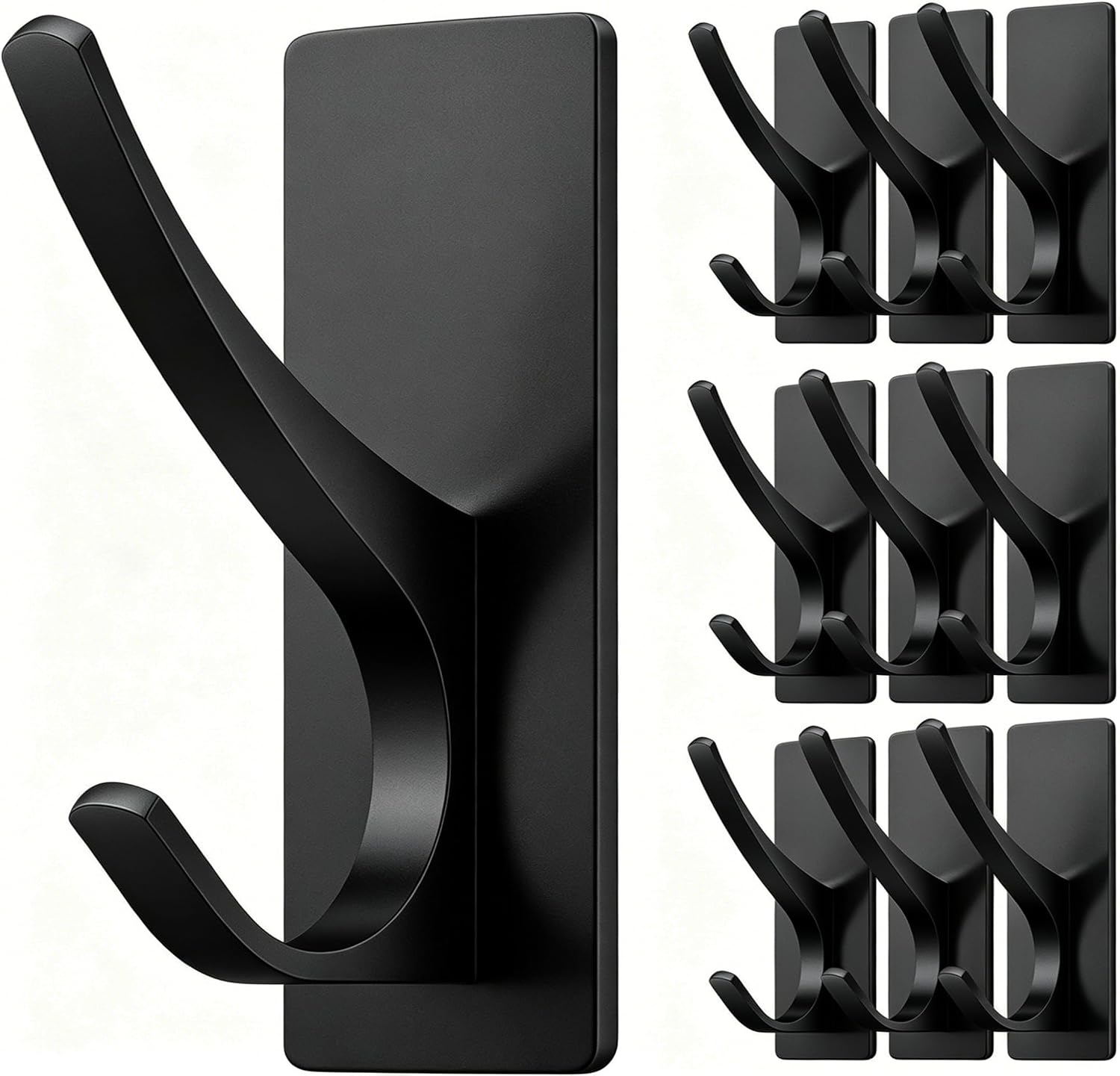 10-Pack Self Adhesive Towel Hooks: Extra Strong 13LB, Stainless Hook for Hanging Loofah, Towels, Coat, Bath Robe Bathroom Shower, Black