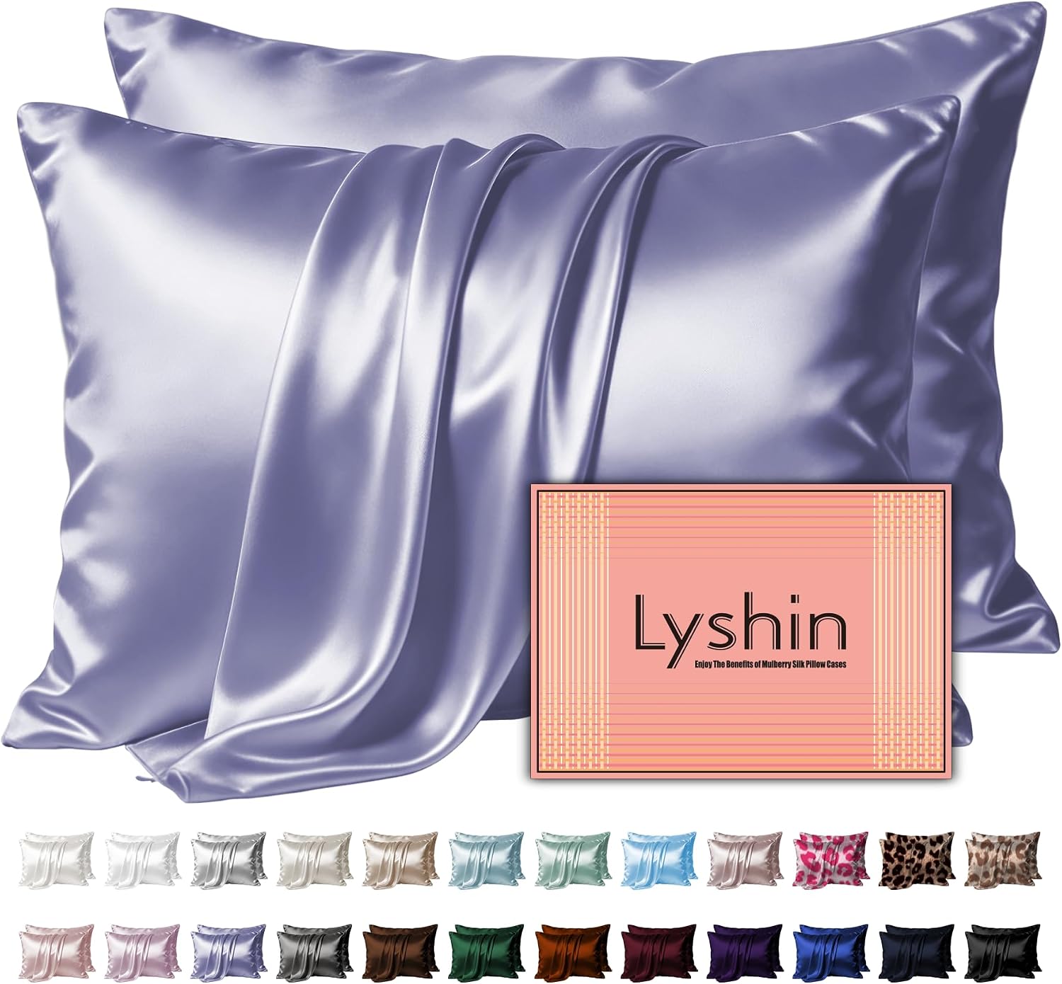 LYSHIN Silk Pillow Cases 2 Pack Queen Size with Zipper, Grayish Blue
