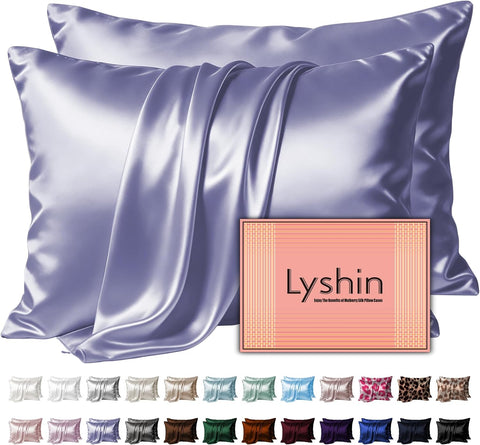 LYSHIN Silk Pillow Cases 2 Pack Queen Size with Zipper, Grayish Blue