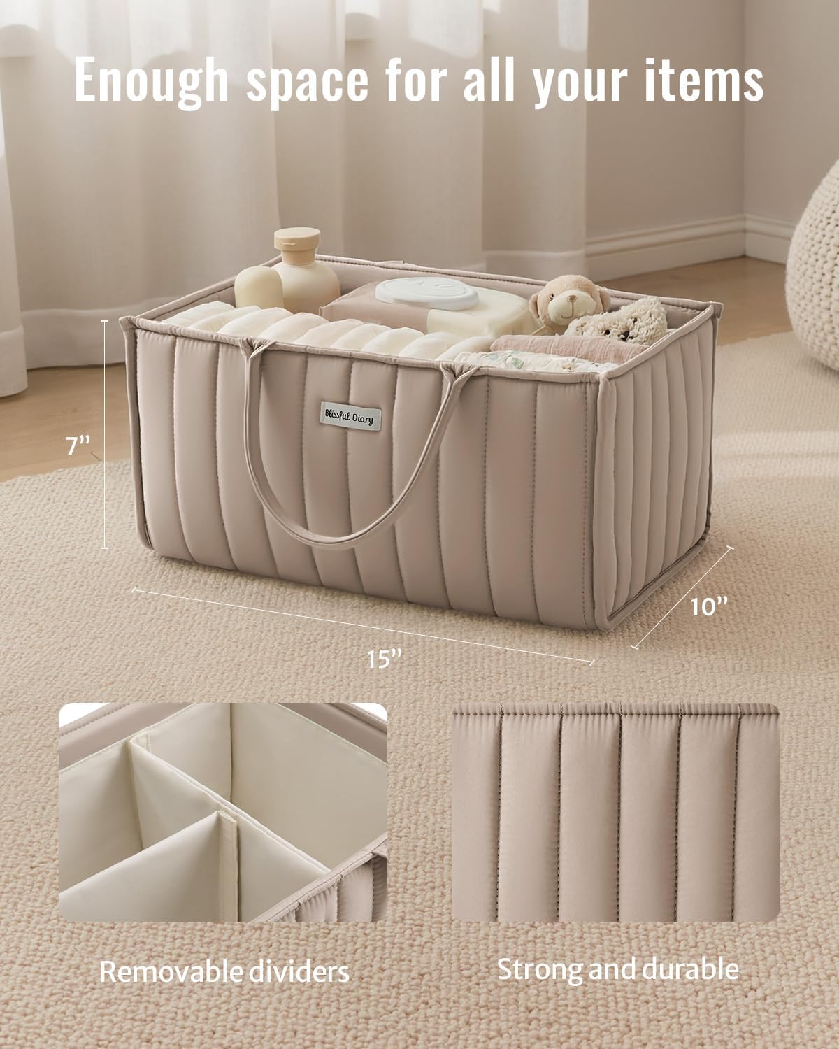 Blissful Diary Baby Diaper Caddy Organizer, Nursery Storage,Sand