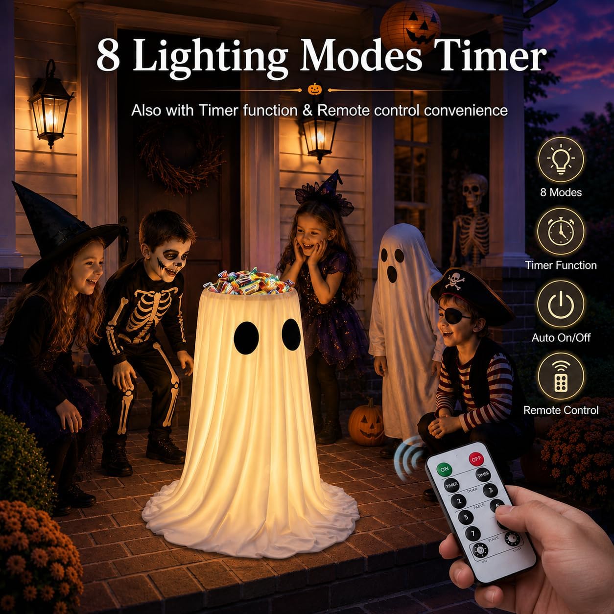 30 in Large-Capacity Lighted Halloween Ghost Candy Bowl with Timer Remote