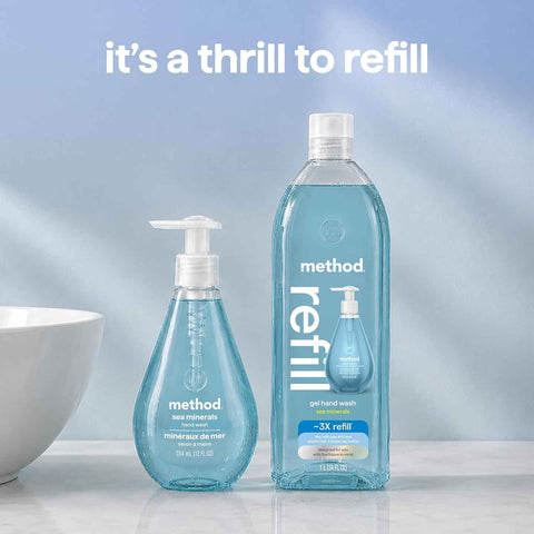 method Gel Hand Wash Refill, Sea Minerals, 34 fl oz, 4 pack | Refills Up to 3X, Hydrates & Softens Skin, Designed for Gentle Everyday Cleansing, With Notes of Bergamot, Lemon & Rosemary