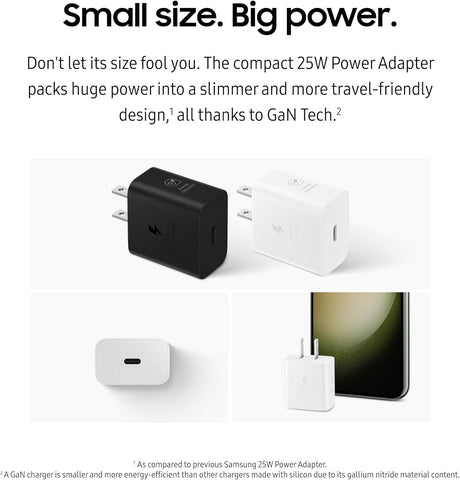 SAMSUNG 25W Wall Charger Power Adapter with Cable, Super Fast Charging, Compact Design, Compatible with Galaxy and USB Type C Devices, White