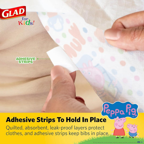Glad for Kids Peppa Pig Paper Bibs - Cute Peppa Pig Design, Travel Bibs, 24 Pack