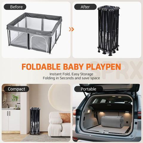 Foldable Baby Playpen with Mat,50"×50" Collapsible Playard for Babies and Toddlers,Indoor&Outdoor Kids Safety Play Pen,Portable Travel Playpen ‌with Travel Pack and 50 Ocean Balls