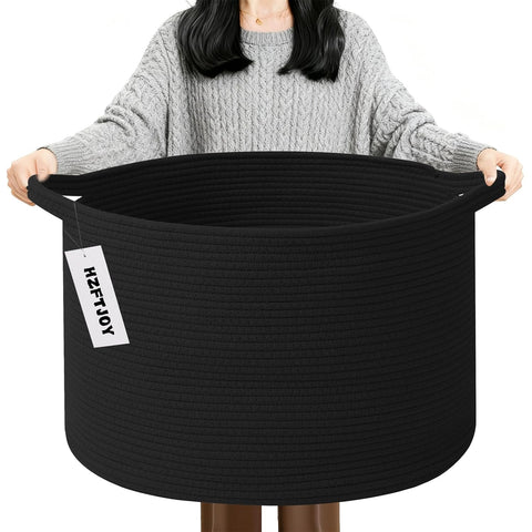 90L Extra Large Blanket Basket,Woven Rope Laundry Basket-Black