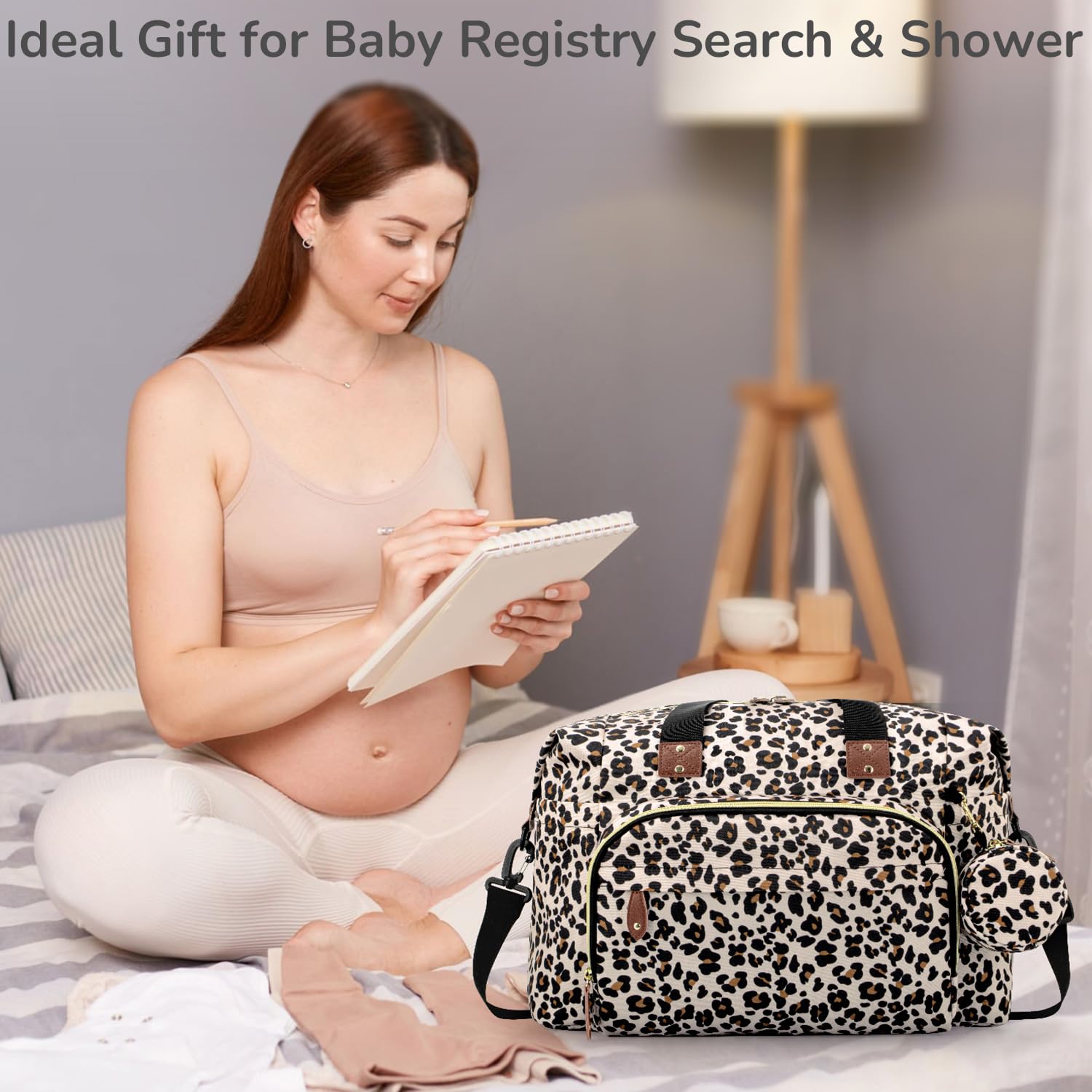 Tenot Diaper Bag Tote, Baby Bag with Pacifier Case Leopard Print