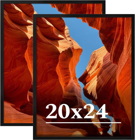 20x24 Picture Frame Set of 2, 20 x 24 Black Picture Frame with HD Plexiglas, 20 by 24 Poster Frame, Display Frame for Vertical or Horizontal, Presenting Spatial Aesthetics-Form & Light Series