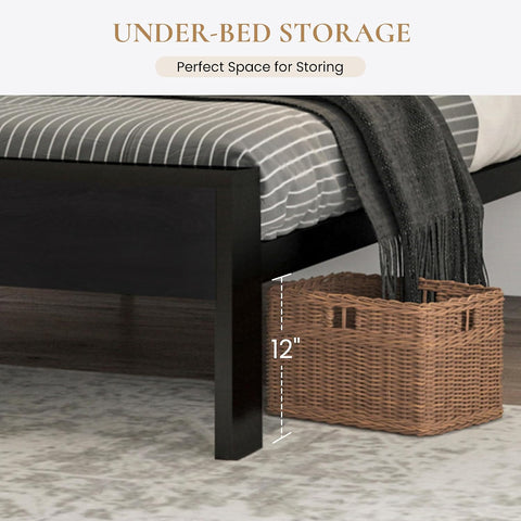 SHA CERLIN 14 Inch King Size Metal Platform Bed Frame with Wooden Headboard and Footboard, Mattress Foundation, No Box Spring Needed, Large Under Bed Storage,Black Oak
