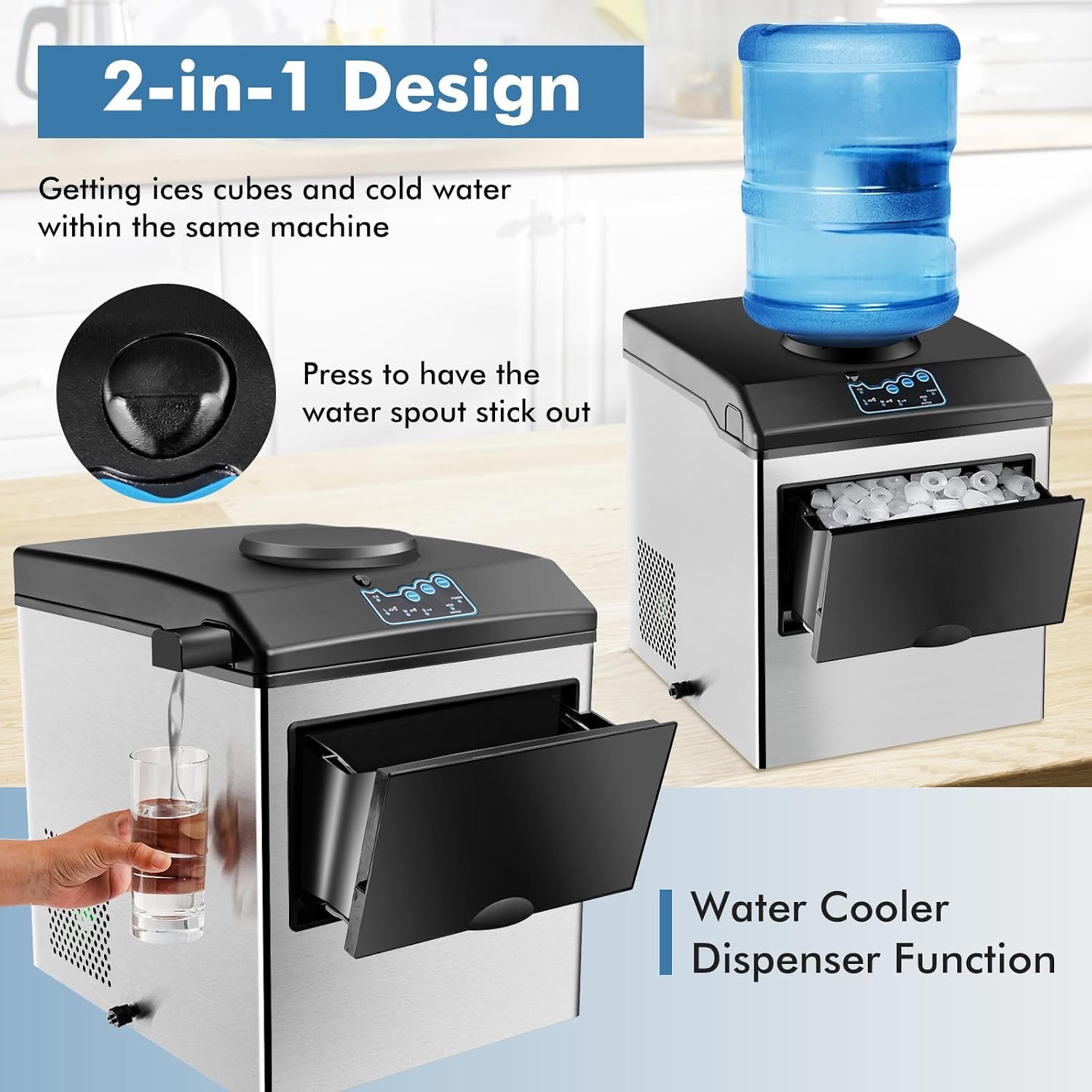 48 LBS Countertop Ice Maker Stainless Steel with Water Dispenser
