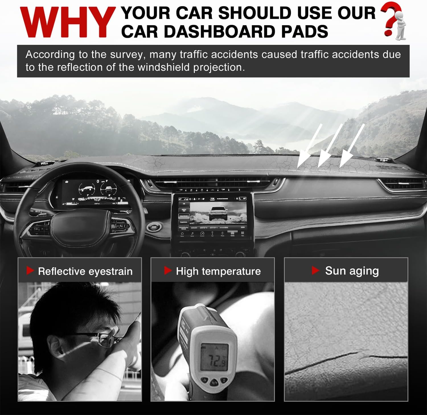 Autorder Dashboard Cover Mat for Jeep Grand Cherokee 4XE 2022-2025 2026 Accessories Dash Cover Upgrade Velvet Dash Mat Sunshade Glare UV Rays Protector