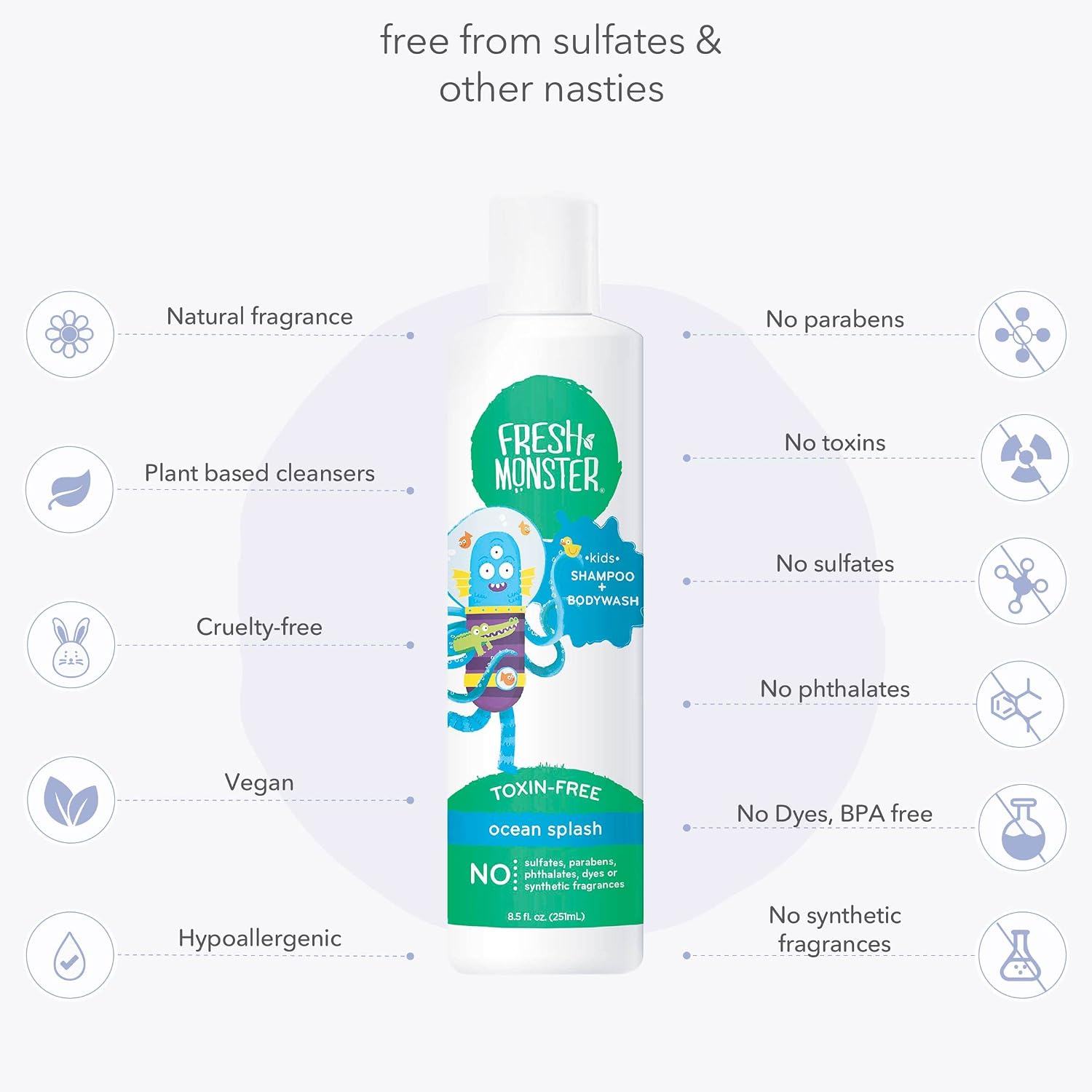 Fresh Monster 2-in-1 Kids Shampoo & Body Wash, Ocean Splash, 8.5 oz