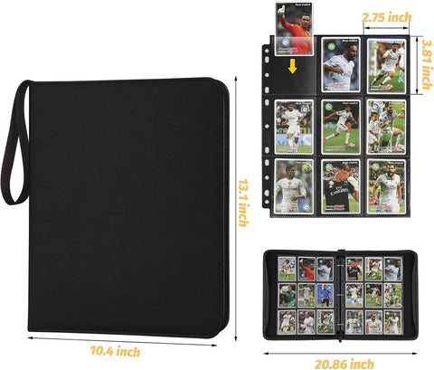 GERMUN 3 Ring 9 Pocket Zipper Card Binder, 720 Double Sided Standard PU Trading Card Album Folder for TCG & Sports Cards, Not Fit Top Loaders (Black1)