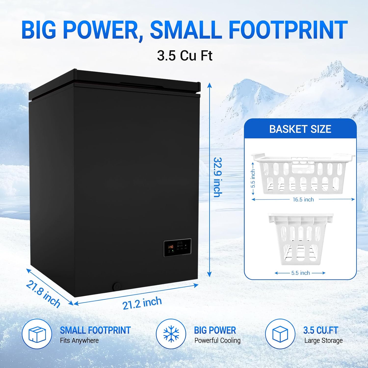 black Low temperature Chest Freezer - 3.5 Cu Ft with 2 Removable Baskets - Reach In Freezer Chest 14℉ to -40℉ Match Day Parties, Home Bar Game Day &Soccer Party (ProBlack)