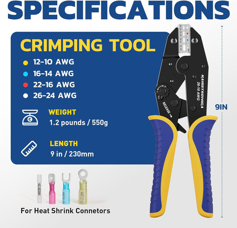 haisstronica Crimping Tool for Heat Shrink Connectors, AWG 26-10, HS-8327