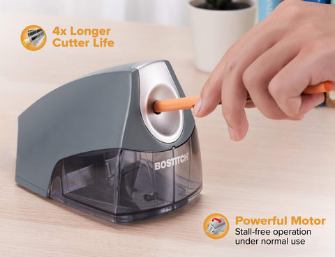 Bostitch Office Personal Electric Pencil Sharpener, Powerful Stall-Free Motor, High Capacity Shavings Tray, Gray (EPS4-KTGRAY)