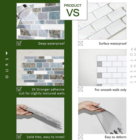 STICKGOO 10-Sheet Peel and Stick Backsplash for Kitchen, Decorative Self Adhesive Backsplash Tiles(Light Blue & Brown Granite, Thicker Design)