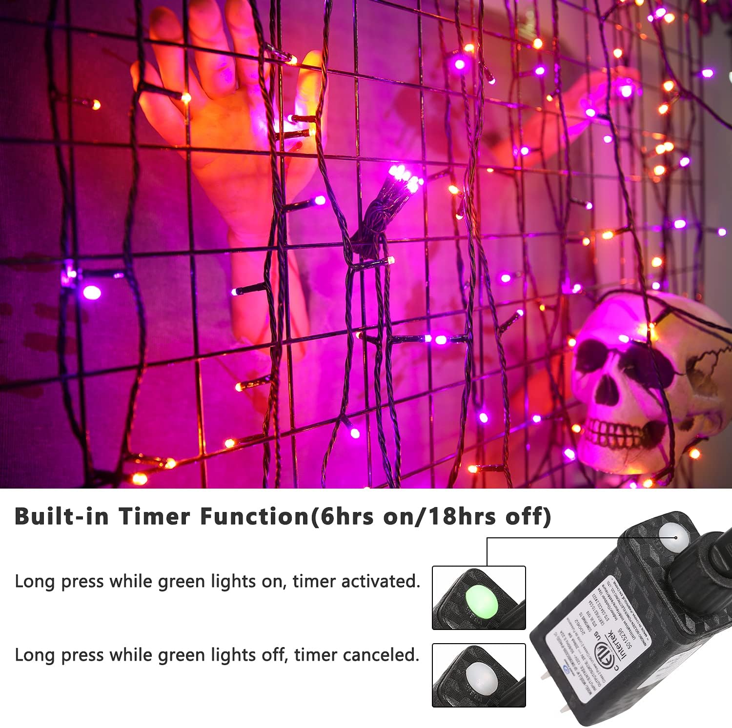 BrizLabs Purple Orange Halloween String Lights Connectable 78.74ft 240 LED