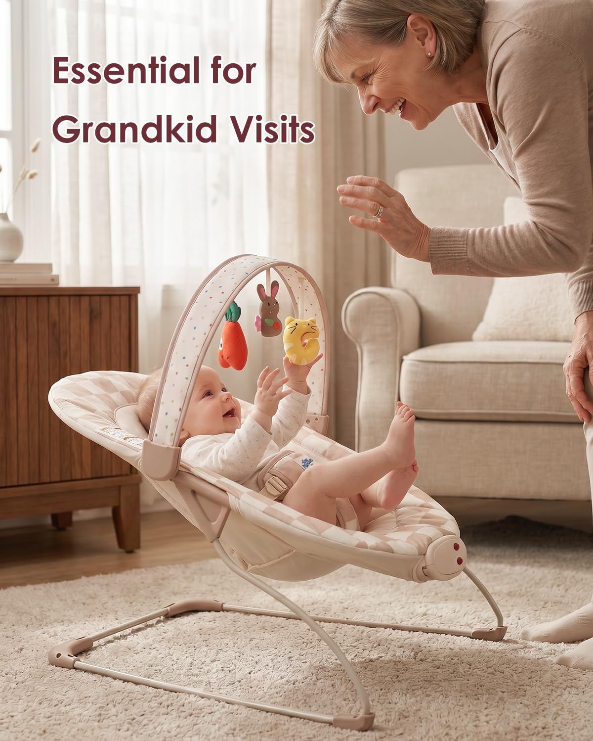Tiny Marvels Baby Bouncer, Baby Bouncer Seat with Music for 0-6M, 20lbs