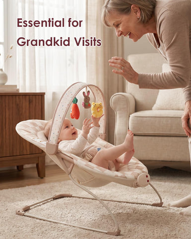 Tiny Marvels Baby Bouncer, Baby Bouncer Seat with Music for 0-6M, 20lbs
