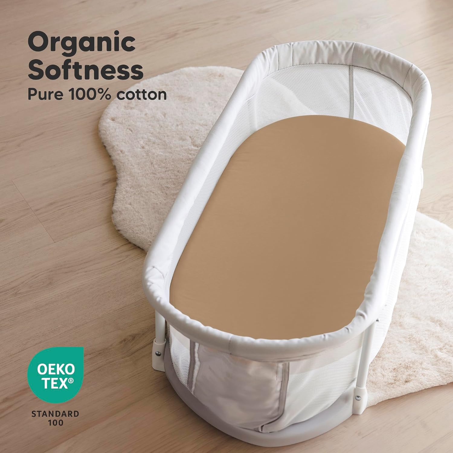 2pk Organic Baby Bassinet Sheets Boys, Girls, Fitted Sheet (Pecan)