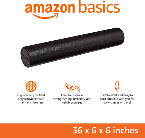 Amazon Basics High-Density Foam Roller for Exercise, Stretching and Muscle Recovery, 36 Inches, Black
