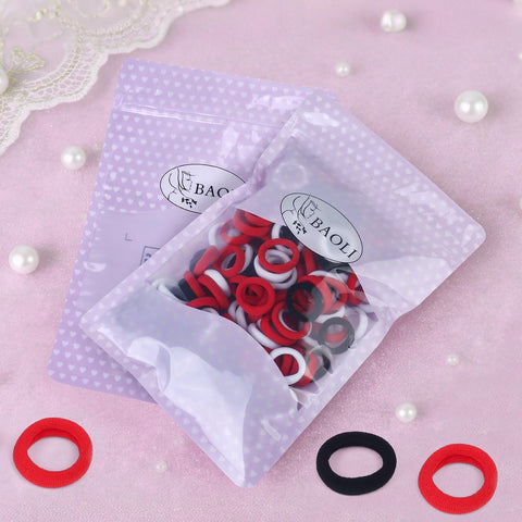 BAOLI Mini Hair Ties for Toddler Girls, Soft, Red and Black, 200PCS