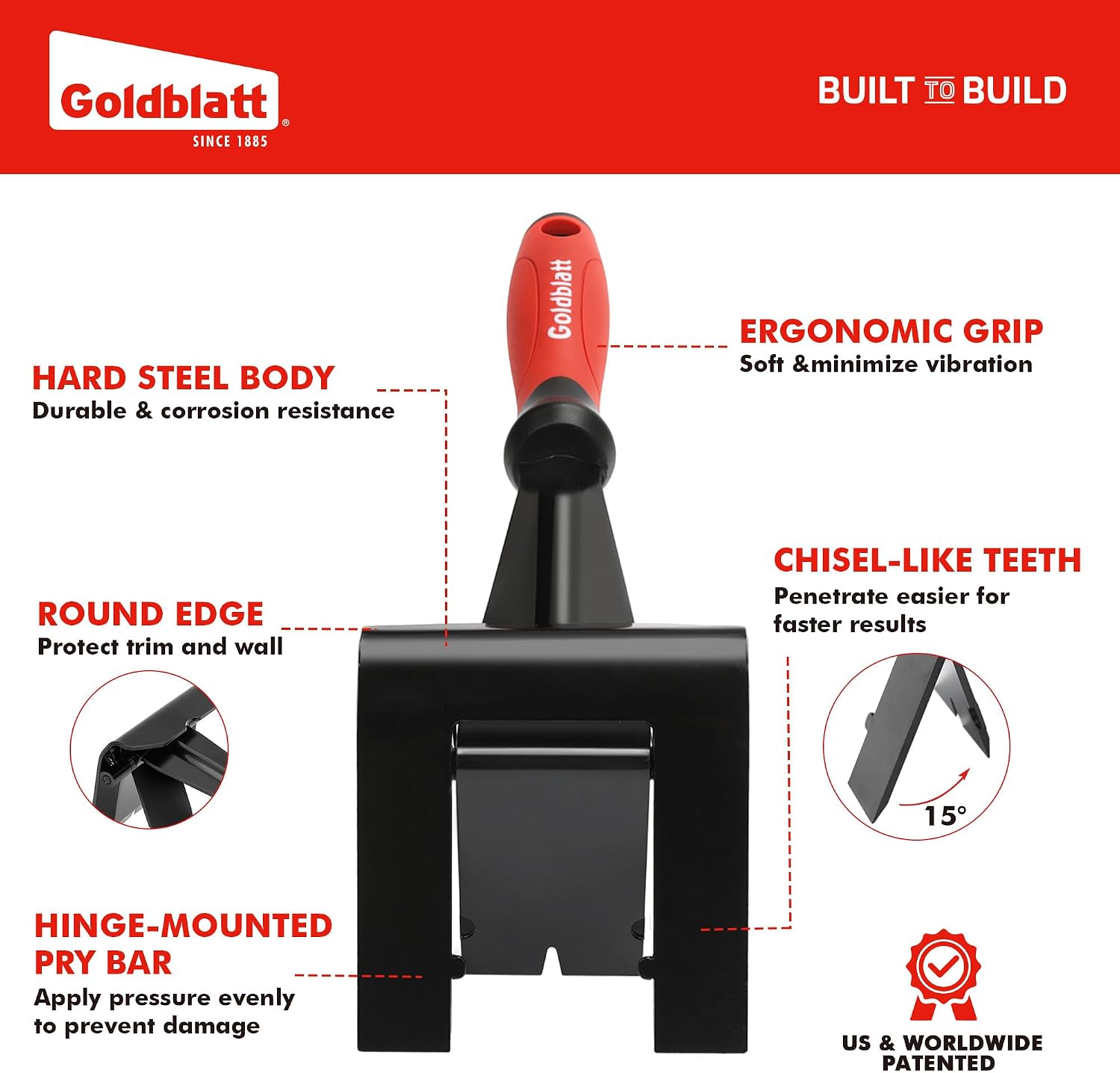 Goldblatt Trim Puller, 4-Inch Tile Removal Tool Baseboard Removal Tool