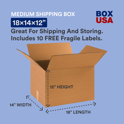 BOX USA Moving Boxes Medium 18"L x 14"W x 12"H 20-Pack | Corrugated Cardboard Box for Mailing, Packing, Packaging and Storage 18x14x12